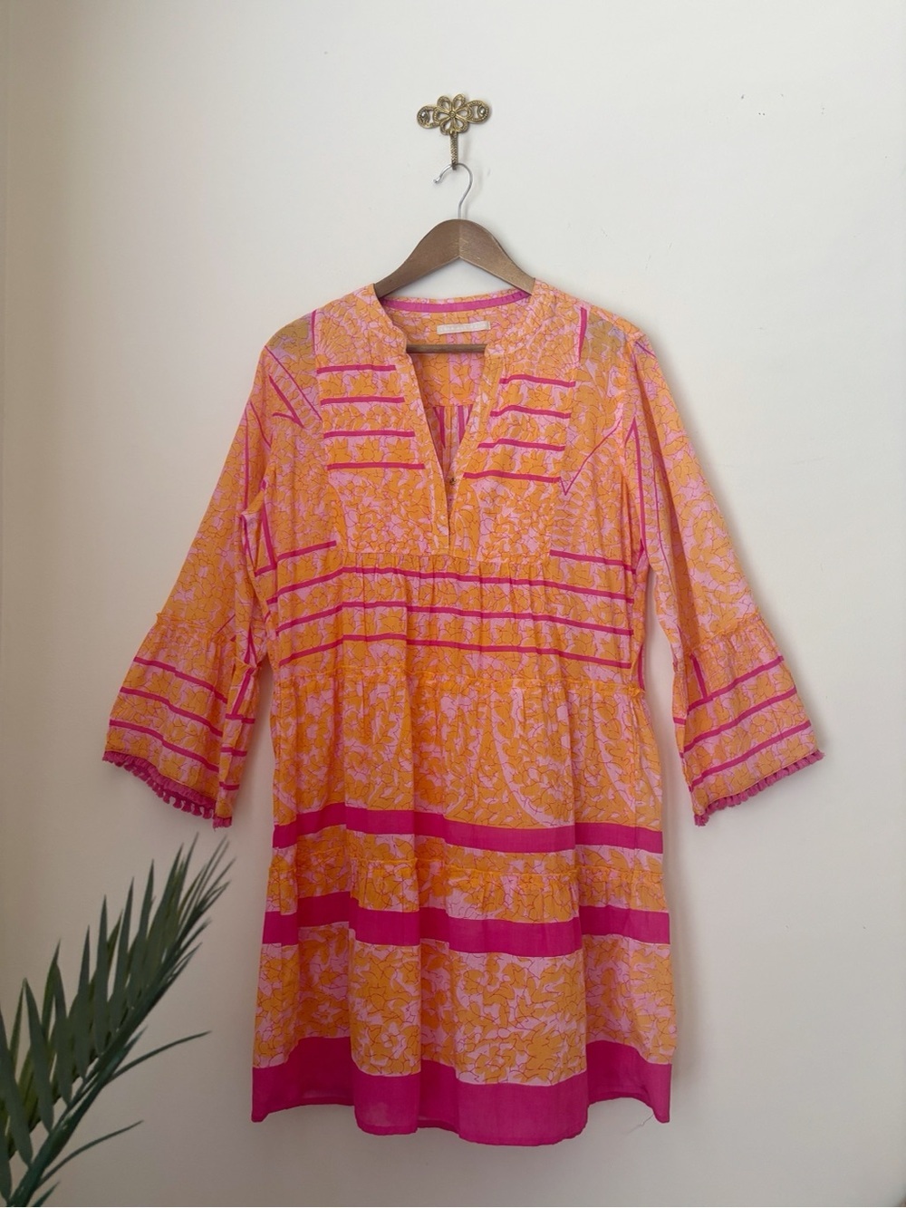 Lola Australia Orange & Fuchsia Floral Tiered Dress Large Resortwear